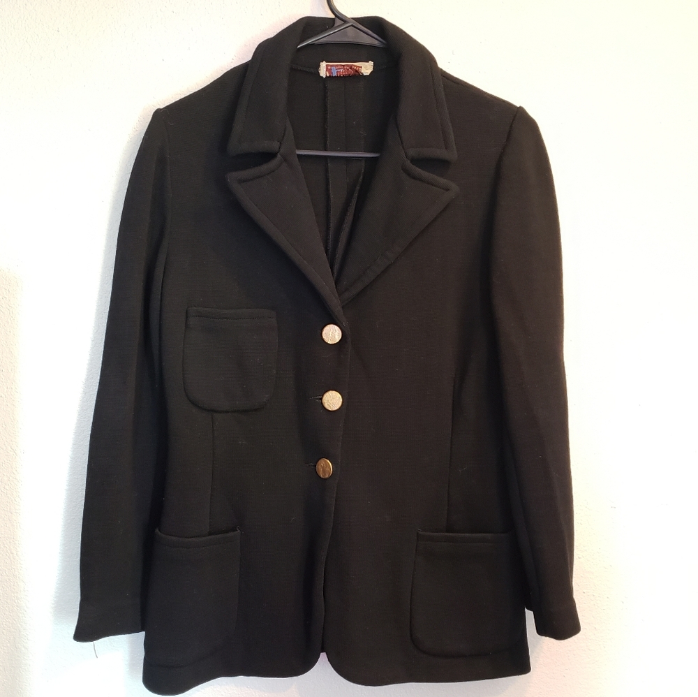 Vintage black wool blazer suit jacket coat women's M